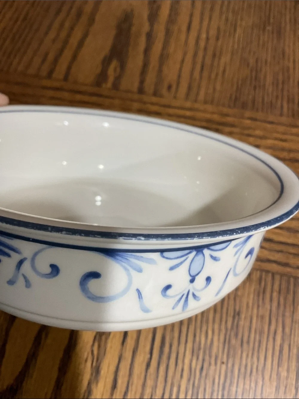 Pretty Lenox Chinastone Country Blue White Bowl with Blue Scroll Motif made USA